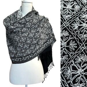 Frangi Embroidered Wool Pashmina Scarf - 100% Wool
